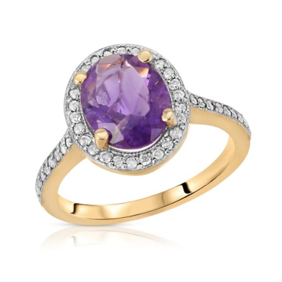 Galaxy Gold Products Jewelry - 14K. SOLID GOLD RING W/ DIAMONDS & OVAL AMETHYST